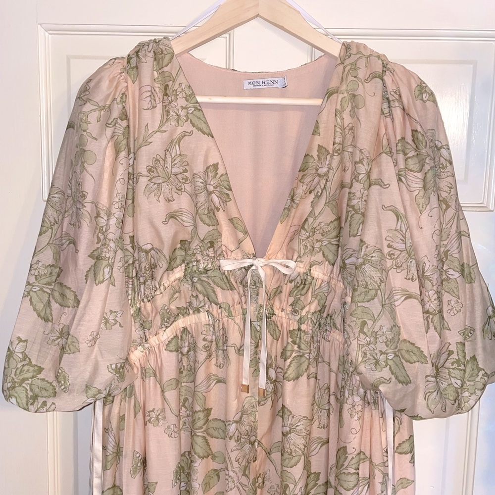 Mon Renn sz L Anthropologie lined botanical maxi dress, like new